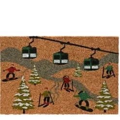 Kokos Fussmatte Winter, Skifahrer und Gondeln, 60x40cm