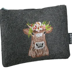 Kosmetiktasche Kuh Adelheid, Filztäschen mit Reißverschluß und Kuhmotiv bestickt, 20x15cm, Gilde