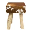 Kuhfell Hocker quadratisch, Fellhocker auf Holzbeine, 45cm, braun-weiß, Mars & More