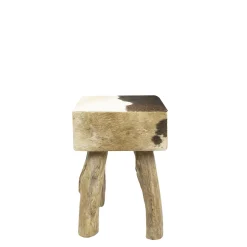 Kuhfell Hocker quadratisch, Fellhocker auf Holzbeine, braun-weiß, 45cm, Mars & More