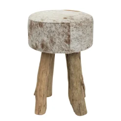 Kuhfell Hocker rund, Fellhocker auf Holzbeine, 45cm, braun-weiß, Mars & More