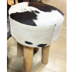 Kuhfell Hocker rund, Fellhocker auf Holzbeine, 45cm, schwarz-weiß, Mars & More