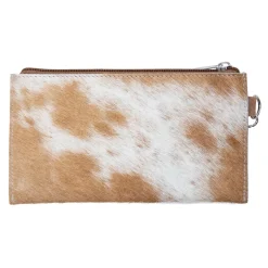 Kuhfell Mäppchen mit Außenfach, Geldbörse mit Handschlaufe braun-weiß, 20x11cm, Mars & More