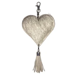 Kuhfell Schlüsselanhänger Herz mit Qaste, Fellherz grau, 10x10cm, Mars & More