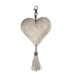 Kuhfell Schlüsselanhänger Herz mit Qaste, Fellherz grau, 10x10cm, Mars & More