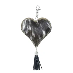 Kuhfell Schlüsselanhänger Herz mit Qaste, Fellherz schwarz-weiß, 10x10cm, Mars & More