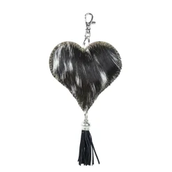 Kuhfell Schlüsselanhänger Herz mit Qaste, Fellherz schwarz-weiß, 10x10cm, Mars & More