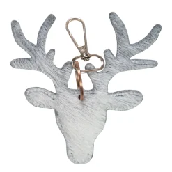 Kuhfell Schlüsselanhänger Hirsch, Hirschkopf grau-weiß, 11x10cm, Mars & More