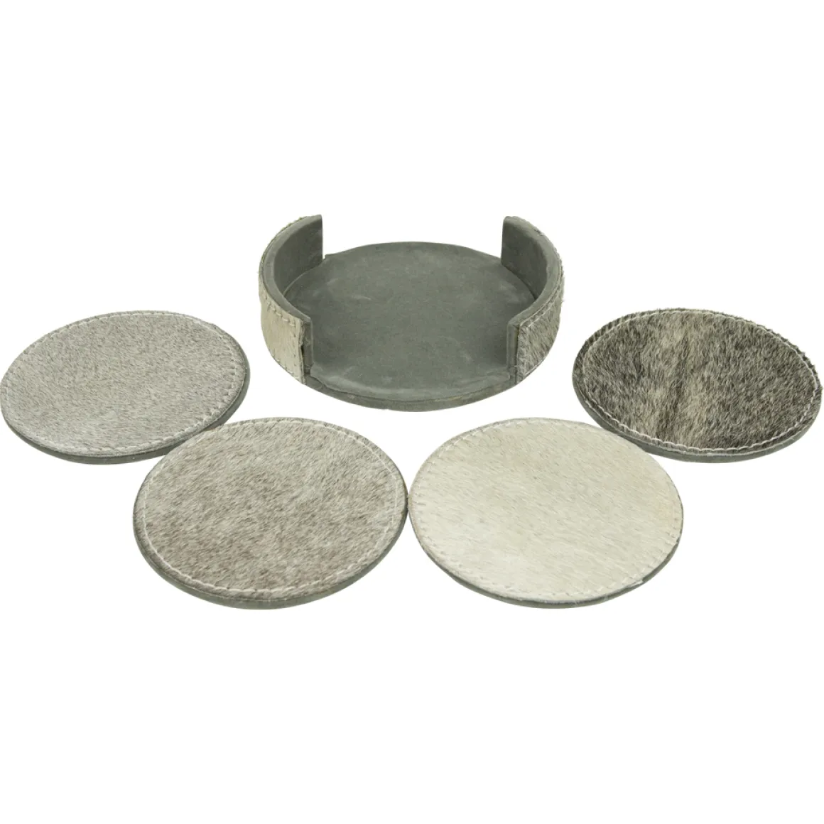 Kuhfell Untersetzer rund grau, Ø10cm, 4St/Pack, Mars & More