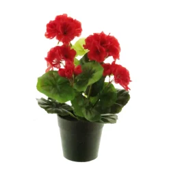 Kunstpflanze Geranie getopft, Pelargonium rot im Topf, 28cm