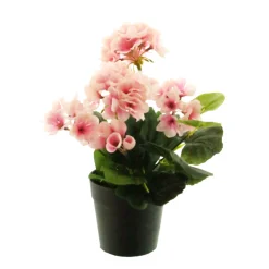 Kunstpflanze Geranie getopft, Pelargonium rosa im Topf, 28cm