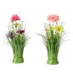 Kunstpflanze Grasbusch mit Sommerblumen, Stehgras mit Blüten, 30cm