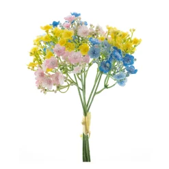 Kunstpflanze Schleierkraut gelb-rosa-blau gemischt, 6 St. im Bund, 29cm