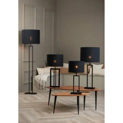 Lampenschirm Livigno schwarz, Lampenschirm Leinenoptik, Zylinder 40x40x30cm, Light & Living