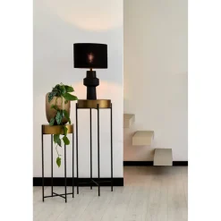 Lampenschirm Livigno schwarz, Lampenschirm Leinenoptik, Zylinder 35x35x25cm, Light & Living