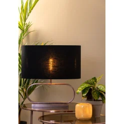 Lampenschirm Livigno schwarz, ovaler Lampenschirm Leinenoptik, Oval 58x24x32cm, Light & Living