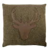 Landhaus Loden Kissen "Johann" großes moosgrünes Filzkissen mit Lederapplikation Hirsch, 52x52cm