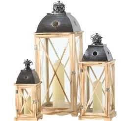 Laterne Bristol, Holzlaterne mit Metalldach, 22x59cm, Boltze Home Collections