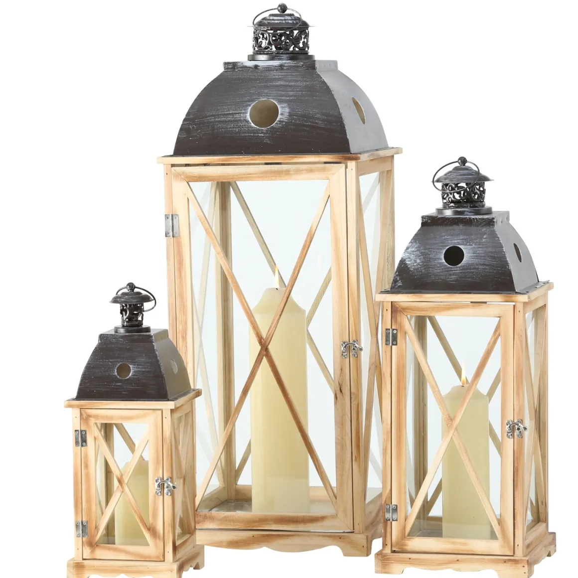 Laterne Bristol, Holzlaterne mit Metalldach, 22x59cm, Boltze Home Collections