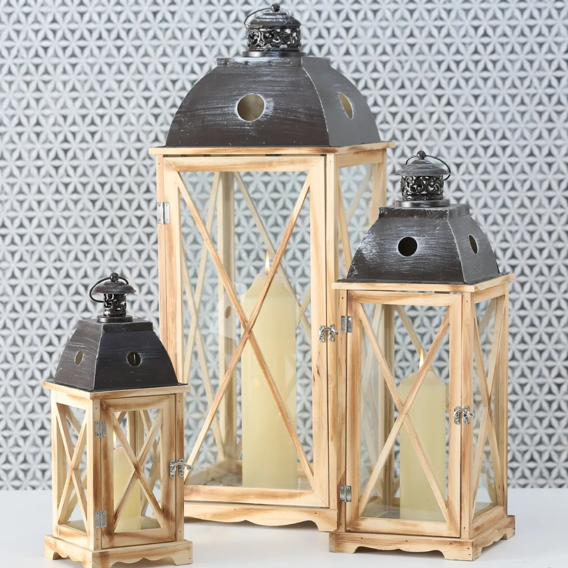 Laterne Bristol, Holzlaterne mit Metalldach, 22x59cm, Boltze Home Collections