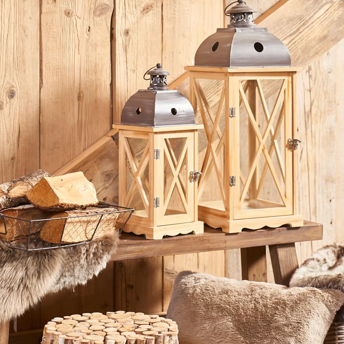 Laterne Bristol, Holzlaterne mit Metalldach, 31x82cm, Boltze Home Collections