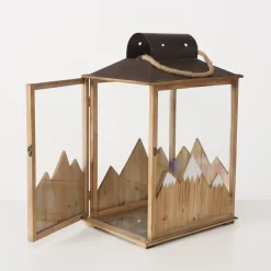 Laterne Dolomiti, Holzlaterne mit Berge beschneit, 45x69cm, Boltze Home Collections