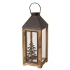 Laterne Finnley, Holzlaterne mit Metalldach und Tannenbaum, 55cm, Boltze Home Collections