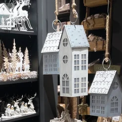 LED Haus, grau/weiß, 54cm, Metall, zum Hängen und Stellen