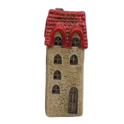 LED Haus Marta beige-rot, schmales Keramikhaus 15,5cm