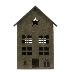 LED Haus mit Stern, großes dunkelbraunes Filzhaus Landhaus mit Lichterkette, 40cm