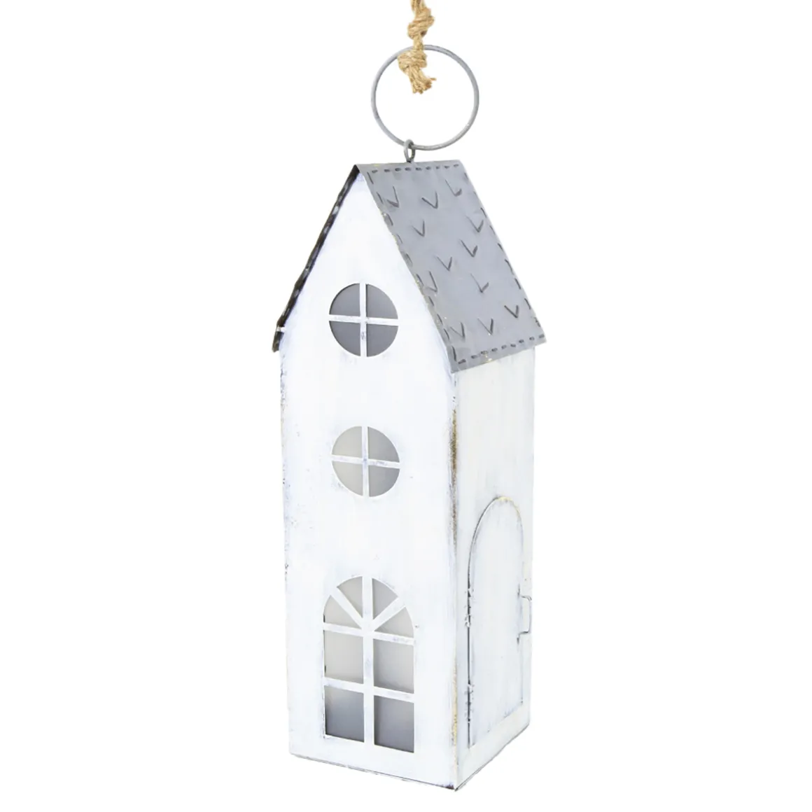 LED Haus, weiß/grau, 70cm, Metall, zum Hängen und Stellen