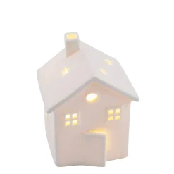 LED Haus Winter, Keramikhaus beleuchtet, weiß, 13x16cm
