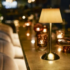 LED Tischlampe Faltenoptik, Creme-Gold, wiederaufladbar, dimmbar, 30 cm