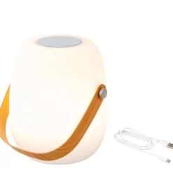 LED Tischleuchte mit Lautsprecher, Gartenlicht aufladbar, warmes weiß, outdoorgeeignet, 14x21cm