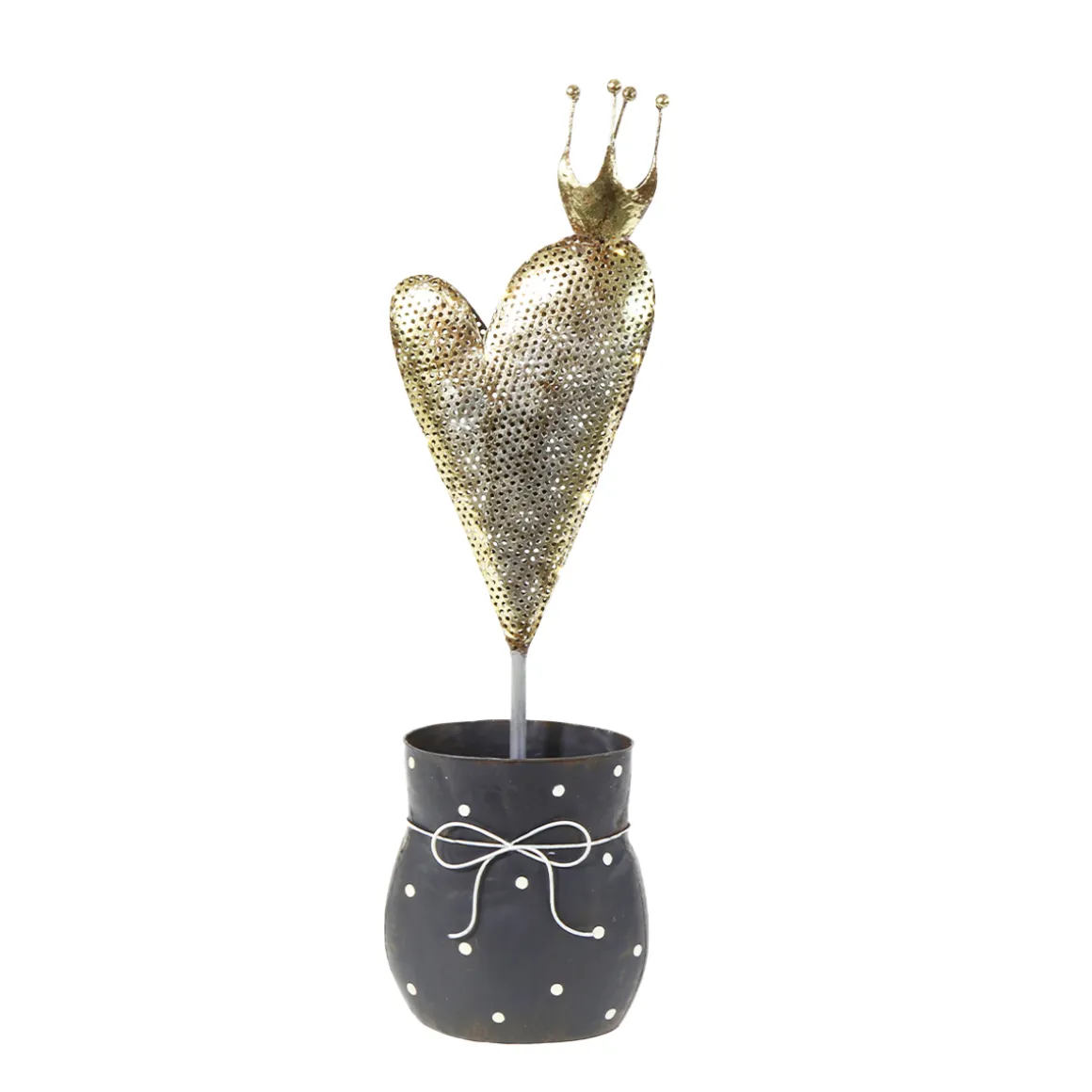 LED Weihnachtsgeschenk Herz, Metallherz, Herz im Topf schwarz-gold, 19x60cm