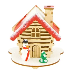 LED Winterhaus mit Schneemann aus Holz, beleuchtet, 10x10cm, DIJK Natural Collections