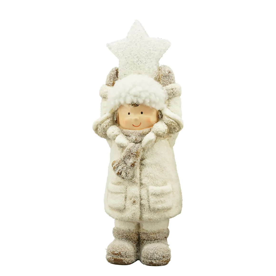 LED Winterkind mit Stern, 31cm, Polyresin