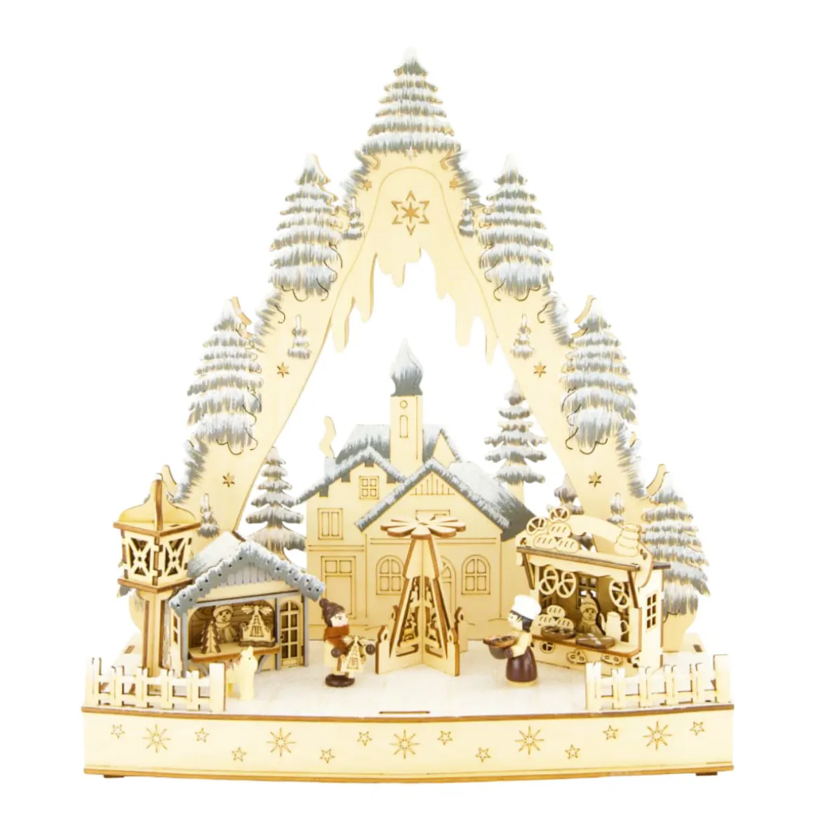 LED Winterlandschaft Markt aus Holz, beleuchtet, 29x33cm, DIJK Natural Collections