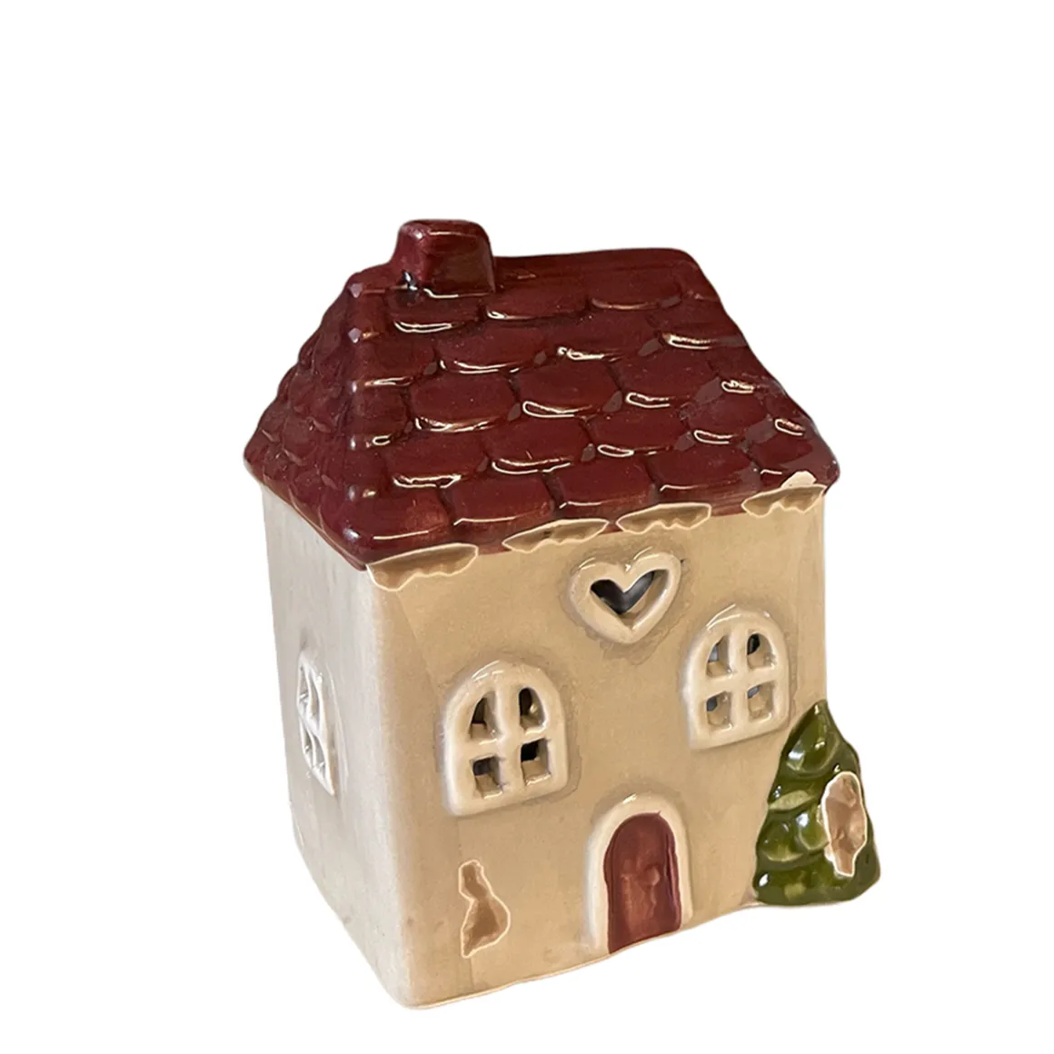 LED Haus Chrissie creme used look, kleines Keramikhaus Landhaus mit Herz