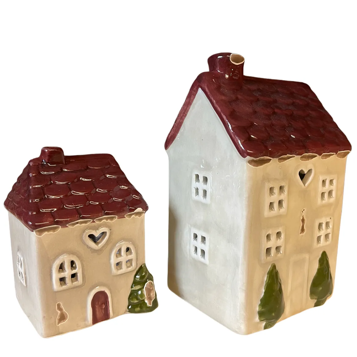 LED Haus Chrissie creme used look, kleines Keramikhaus Landhaus mit Herz