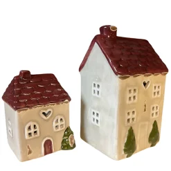LED Haus Chrissie creme used look, kleines Keramikhaus Landhaus mit Herz
