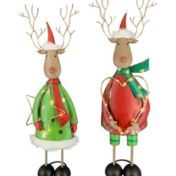 LED Rentier mit Herz, roter Metallhirsch mit beleuchtetem Herz, 62cm