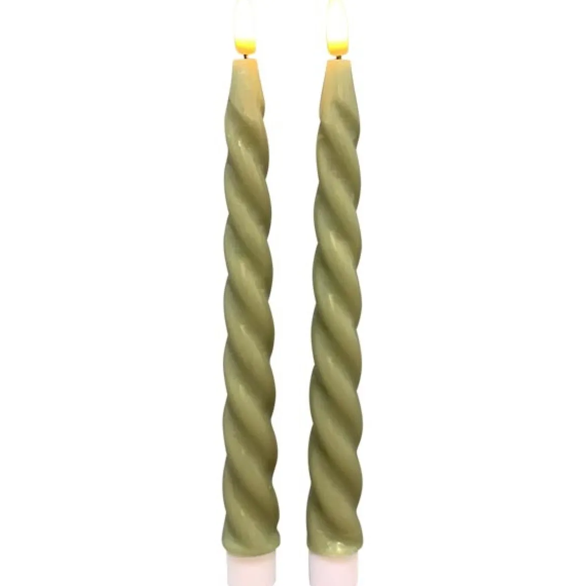 LED Stabkerze Lumiere olivegrün, Wachskerze gedreht, Timerfunktion, Set/2