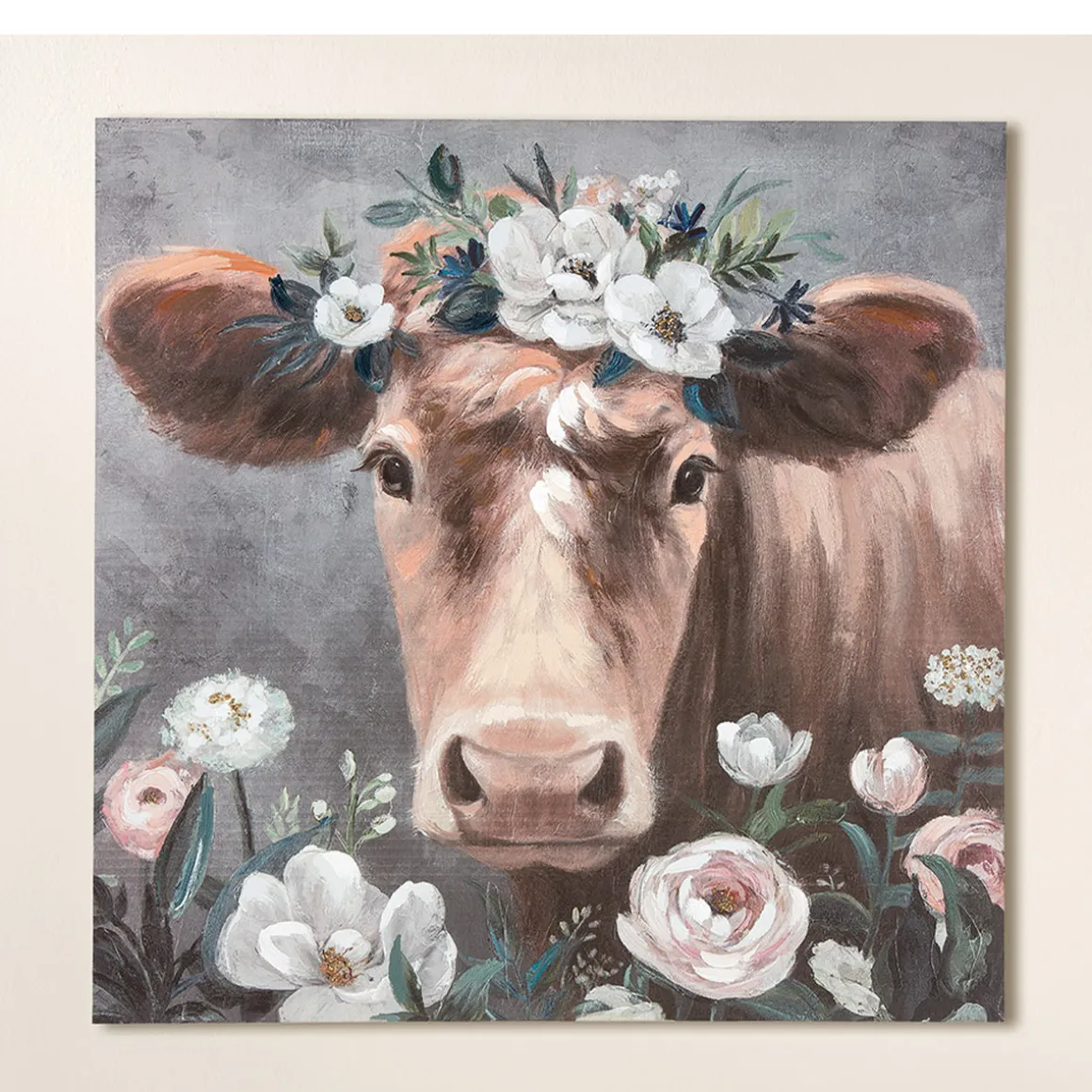 Leinwandbild Kuhmotiv Blumenkuh, 90x90cm, Gilde