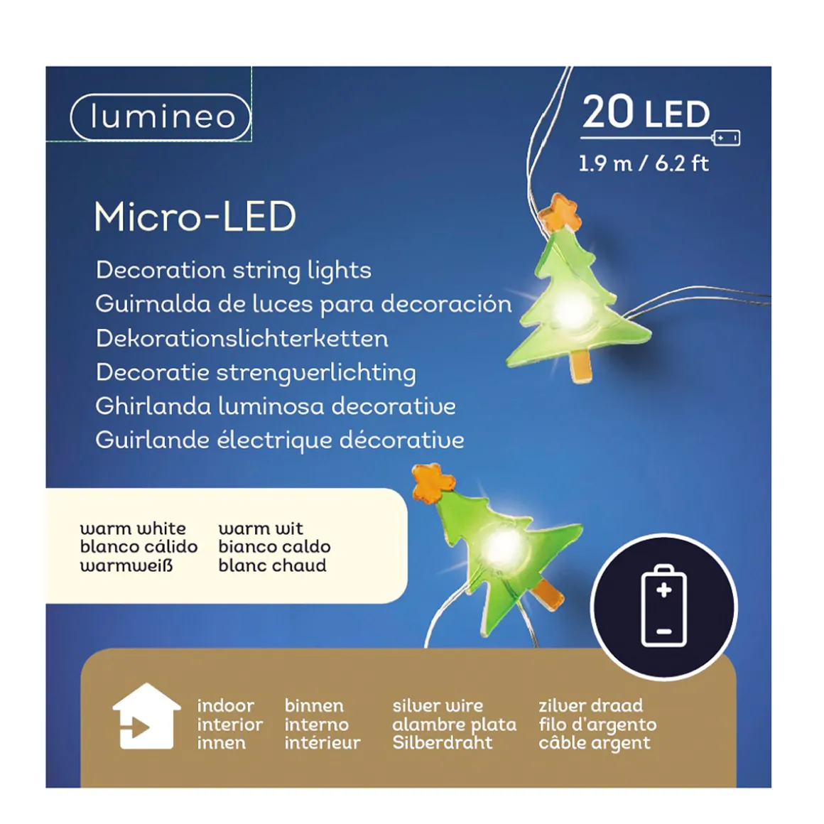 Lichterkette, Micro LED Deko Stangbeleuchtung, warmes weiß, 20 LED, 190cm, Lumineo