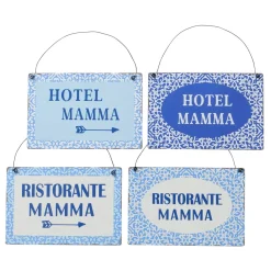 Metallschild mit Spruch: Ristorante Mamma, Schild Capri blau, Hänger, Boltze Home Collections