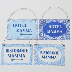 Metallschild mit Spruch: Ristorante Mamma, Schild Capri blau, Hänger, Boltze Home Collections