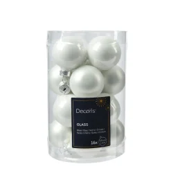 Mini Weihnachtsbaumkugeln aus Glas, winterweiß emaille/matt, Ø3,5cm, 16St/Box, Decoris