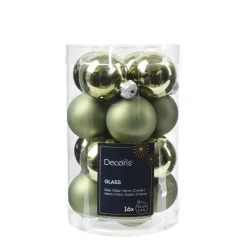 Mini Weihnachtsbaumkugeln aus Glas, rosmaringrün glanz/matt, Ø3,5cm, 16St/Box, Decoris