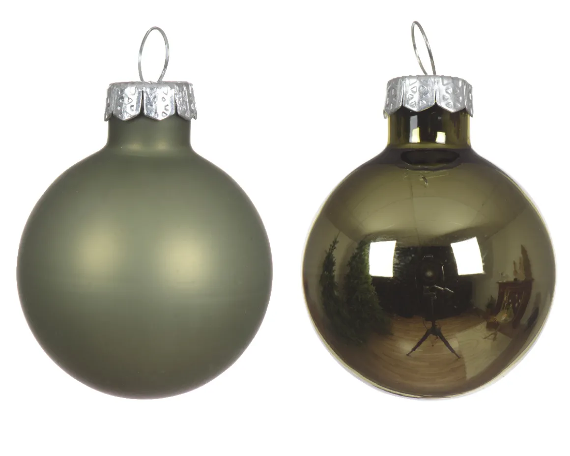 Mini Weihnachtsbaumkugeln aus Glas, rosmaringrün glanz/matt, Ø3,5cm, 16St/Box, Decoris